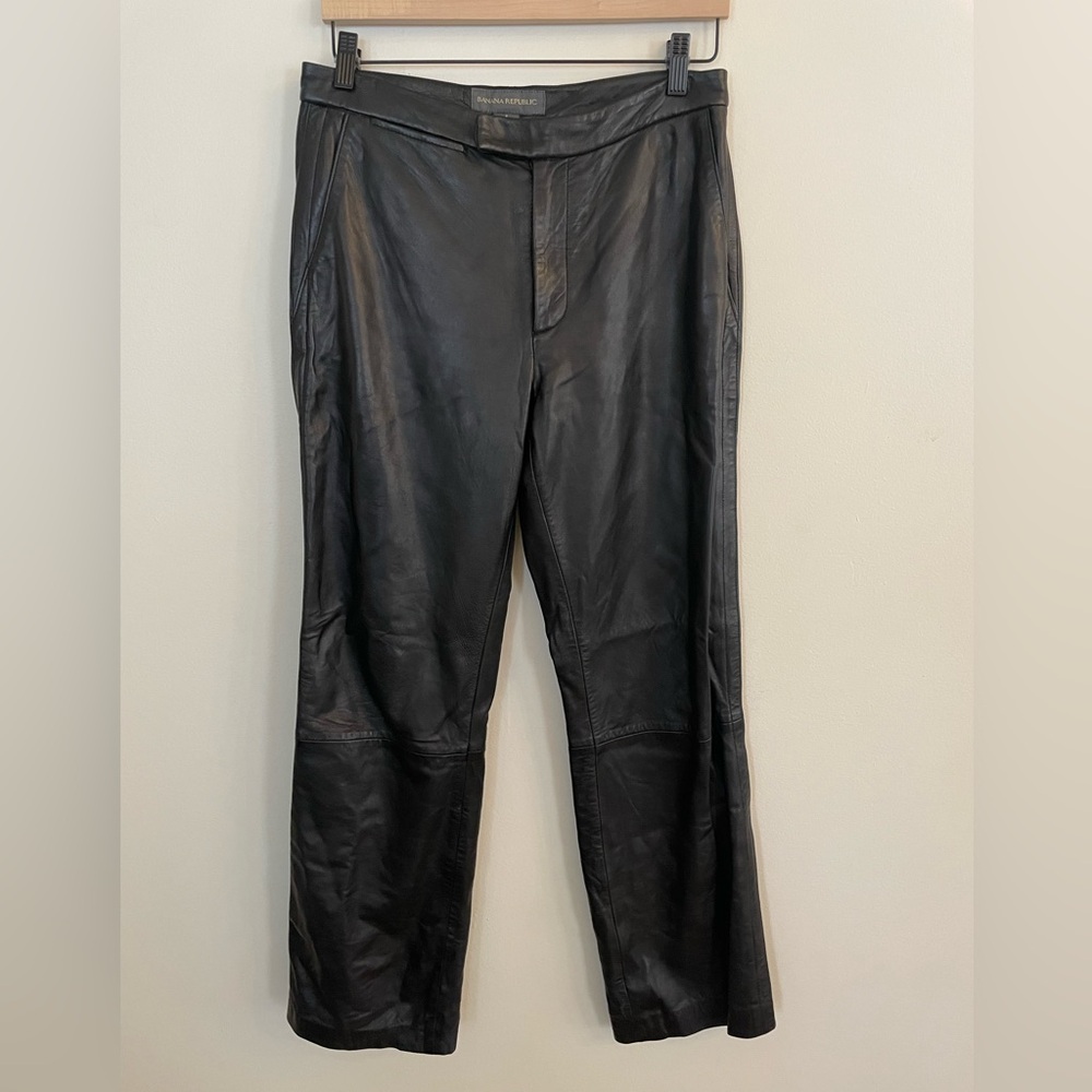Vintage Banana Republic Black Leather Pants Women's Size 6 Black Y2K Straight